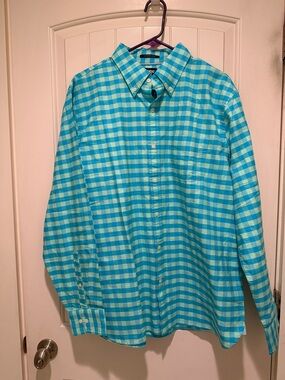 Lands' End Men's Turquoise Plaid Button-Down Shirt